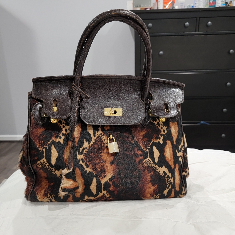 Cal Hair Animal Print Leather bag